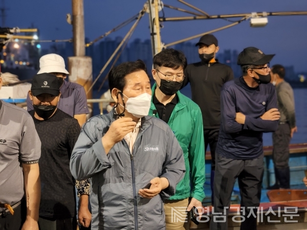 ▲ 현장 방문한 임학진 조합장. ⓒ포항수산업협동조합