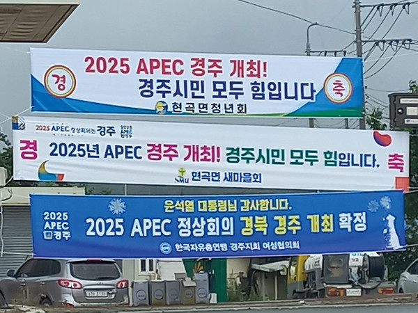 ▲ 경주 시내에 아시아태평양경제협력체(APEC) 정상회의 경주 유치를 축하하는 현수막이 걸려 있다. ⓒ경주시