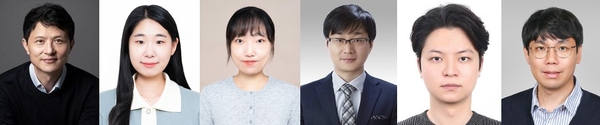 ▲ 연구진(왼쪽부터 용기중교수, 윤혜주 씨, 임채은 씨, 서동화 교수, 권민준 씨, 윤용주 교수) ⓒPOSTECH