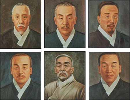 ▲ (아랫줄 왼쪽부터)우당 6형제 첫째 이건영(李健榮, 1853~1940), 이석영(李石榮, 1855~1934), 이철영(李哲榮, 1863~1925) (윗줄 왼쪽부터) 이회영(李會榮, 1867~1932), 이시영(李始榮, 1869~1953), 이호영(李護榮, 1885~1931)