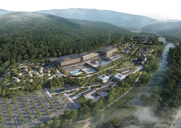 ▲경주 보문관광단지 내 신라밀레니엄파크 부지에 유치할 계획인 프리미엄 숙박시설 조감도, 이 사업은 토지 소유주인 우양산업개발이 총 1800억원을 투자해 조성할 계획이라 밝혔다. ⓒ경북문화관광공사