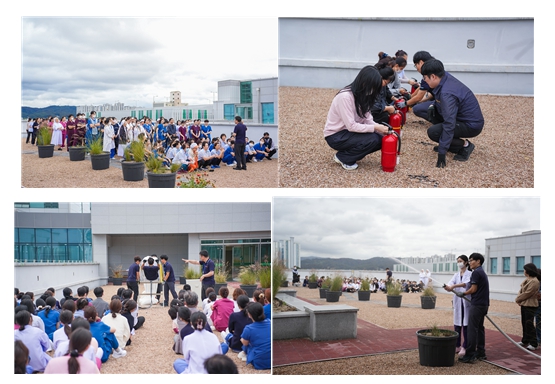▲ 포항성모병원이 화재 발생 시 신속한 초기 대응 체계 구축을 위해 전 직원을 대상으로 한 대규모 소방훈련을 실시했다. ⓒ포항성모병원